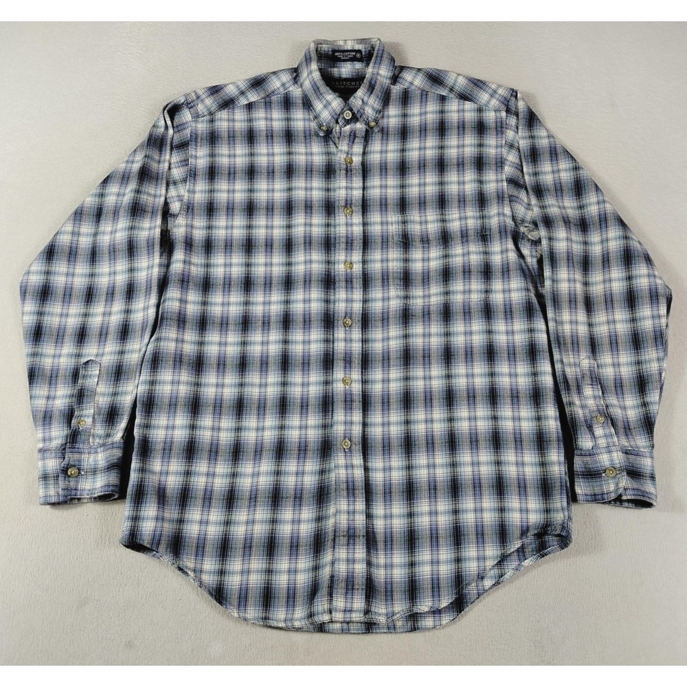 Vintage Britches Great Outdoors Flannel Shirt Mens Medium Blue Plaid Lumberjack